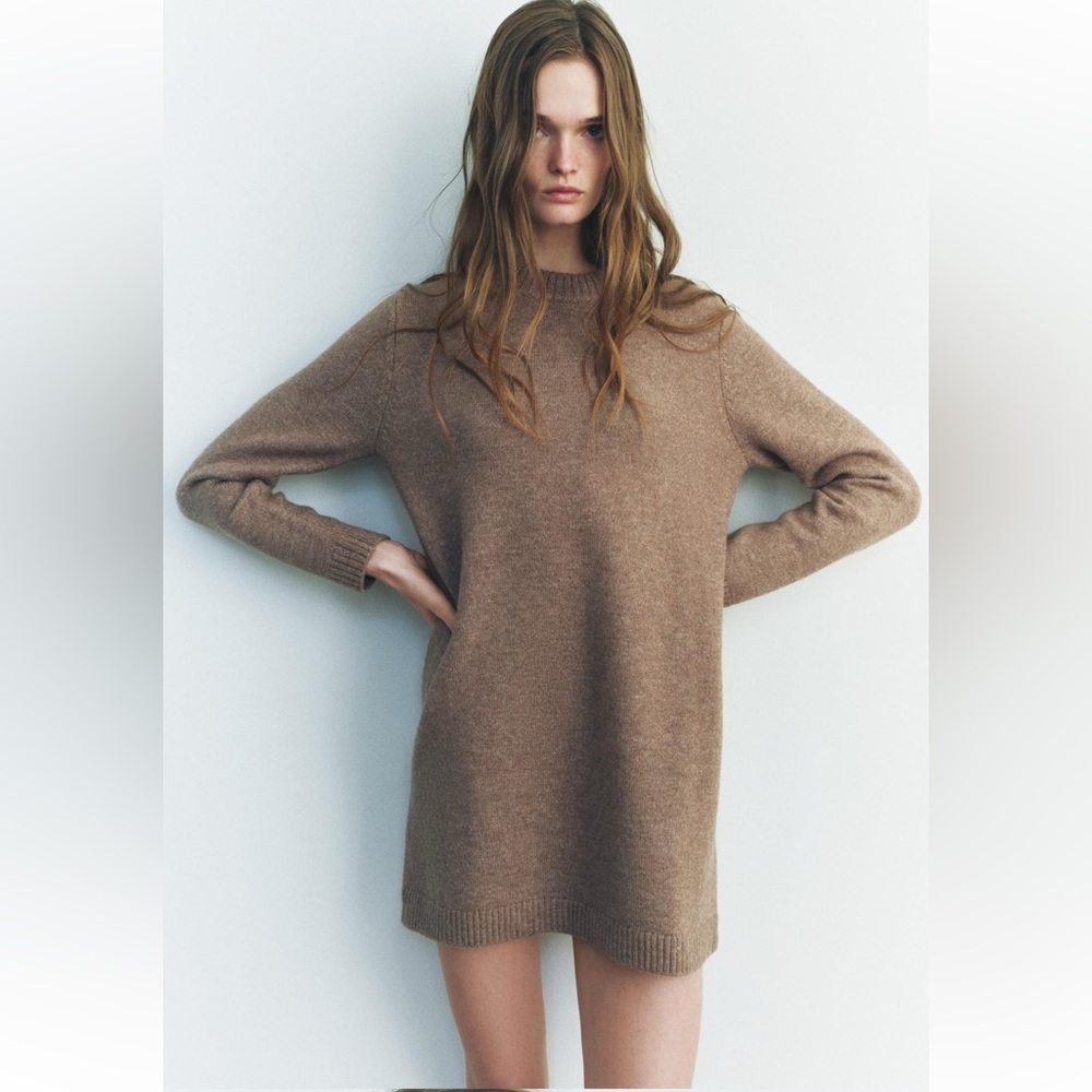 NWT Brown Zara Short Soft Knit Sweater Dress